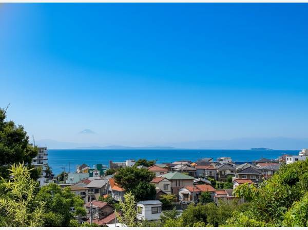 現地は高台から海を一望します。