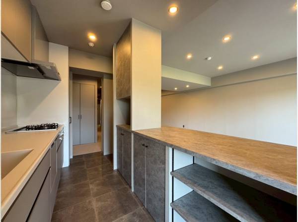 カウンター付きのキッチンですのでこのスペースで食事を完結できます