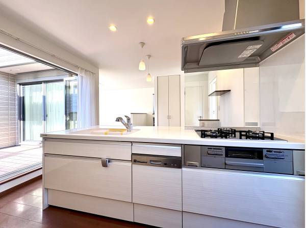 対面式システムキッチンはオープンタイプで開放的です。