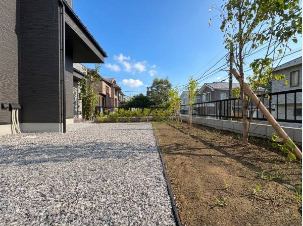 建物前面　南向きのお庭　植物もよく育ちそうです