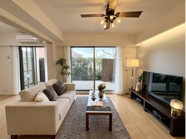 天井ファンがお洒落なリビング