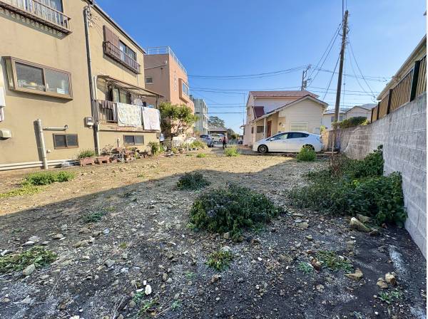 道路の先には、稲村ガ崎の松林が望めます。