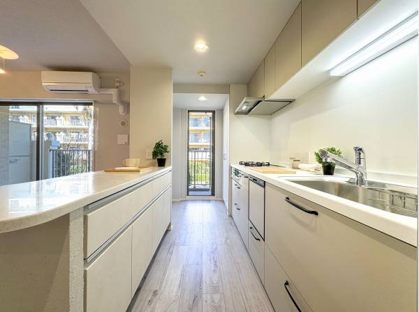 キッチン背面のカウンターは収納も豊富