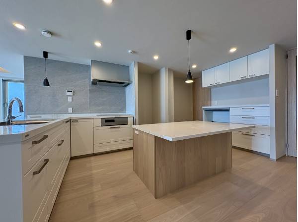 オリジナルのアイランドカウンターに収納自慢のキッチンブース。