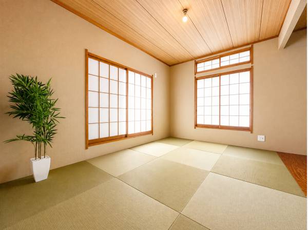 二面採光の光に包まれる落ち着きある6帖和室。