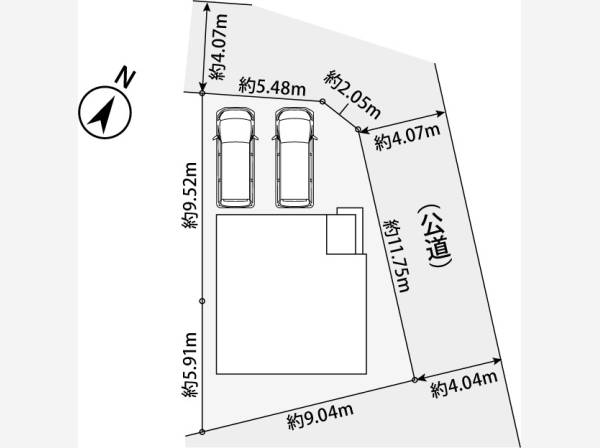配置図、カースペース並列２台分完備