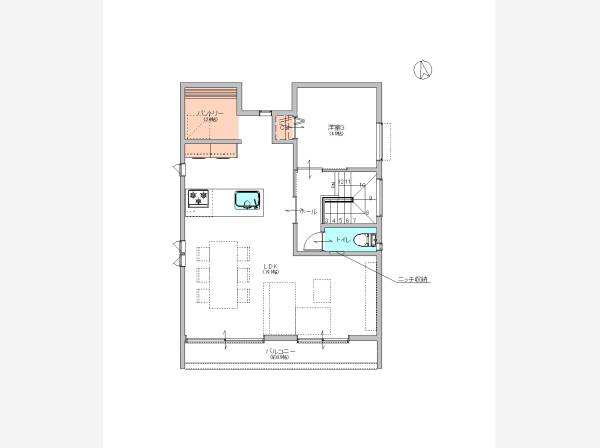 ゆったりしたLDKが特徴です。間取り図です。
