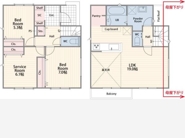 間取り図　2階リビング　2SLDK＋パントリー＋シューズインクローク