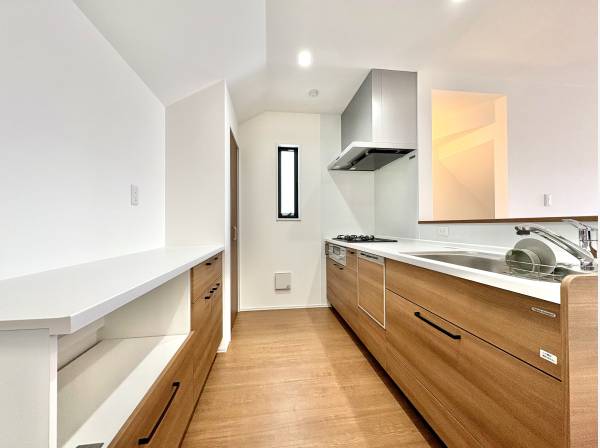 対面式システムキッチンはカップボード、食洗機、浄水器付き