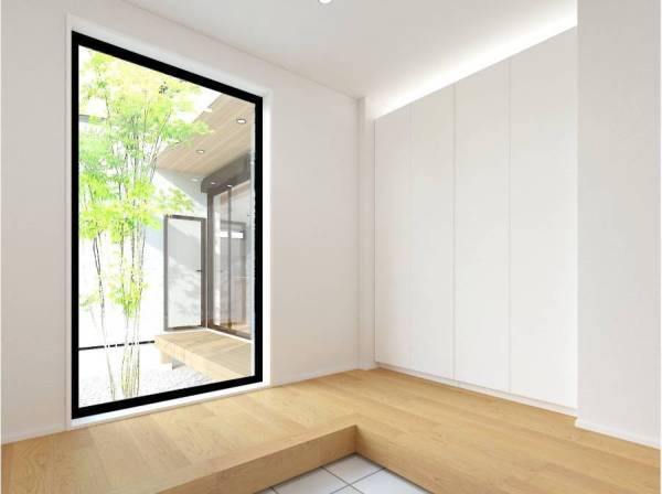 エントランスから中庭が見えて開放的です　※完成イメージパース