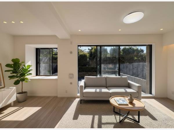 専用庭につながる開放感あるLDK（家具はイメージ）