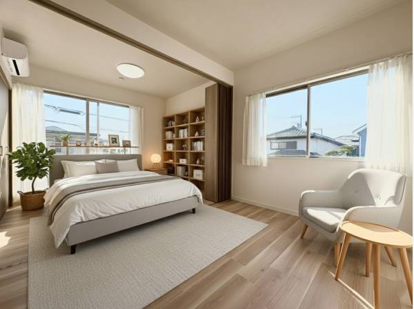 スライドパーテーションにより間仕切り可能な洋室※家具等はイメージです。