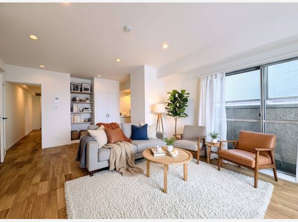 日当りも良く暖かい家族団らんのLDK（家具はイメージ）