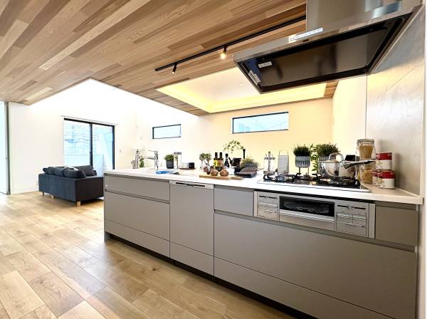 ペニンシュラキッチンは開放的な空間です。食洗機と浄水器付きです。