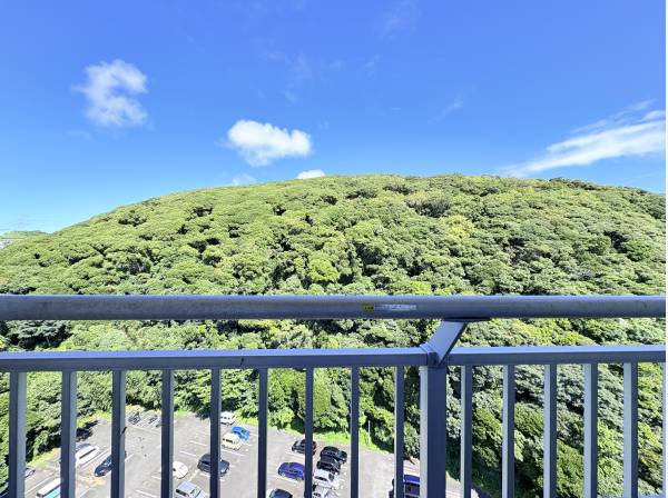 サウナ横のバルコニーからは北側の豊かな緑を望みます。