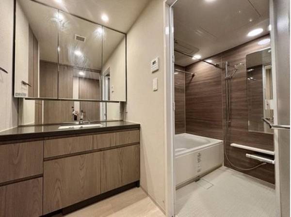 広いカウンターが心地よい上質な洗面空間