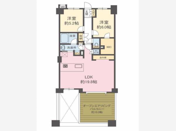 専有面積70㎡・2LDKの住戸となります。