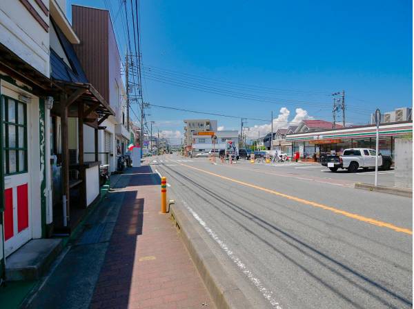 カフェなど様々なお店の立ち並ぶ桜道 (約200ｍ)