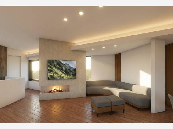 リビングには環境にも優しいバイオエタノール暖炉（イメージ）