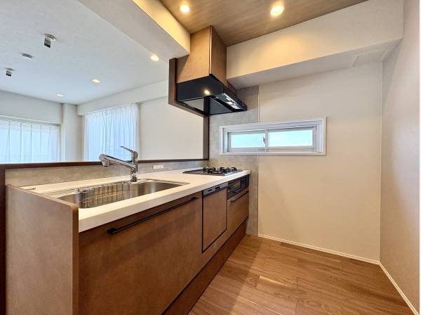 対面式システムキッチンは食洗機と浄水器付き