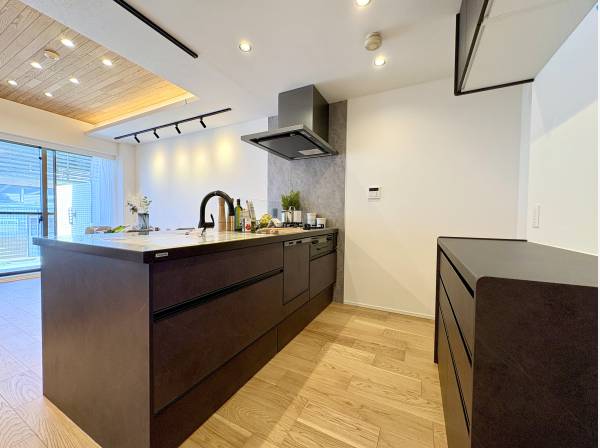 背面収納も備えた使い勝手の良いシステムキッチン