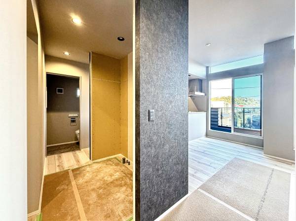 ＬＤＫの空間の中に仕切りを設け、２ボウル洗面化粧台が設置されます