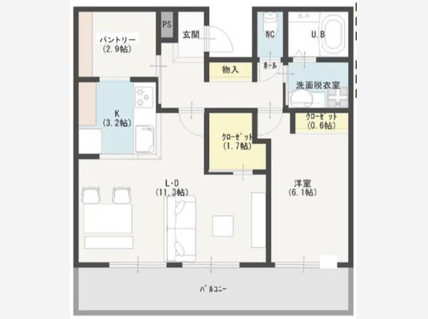 間取り1SLDK・専有面積は58.15㎡