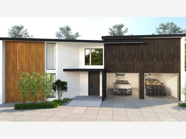 水平ラインと縦リブが光風邪を導き自然と調和する上質モダン邸宅（イメー）