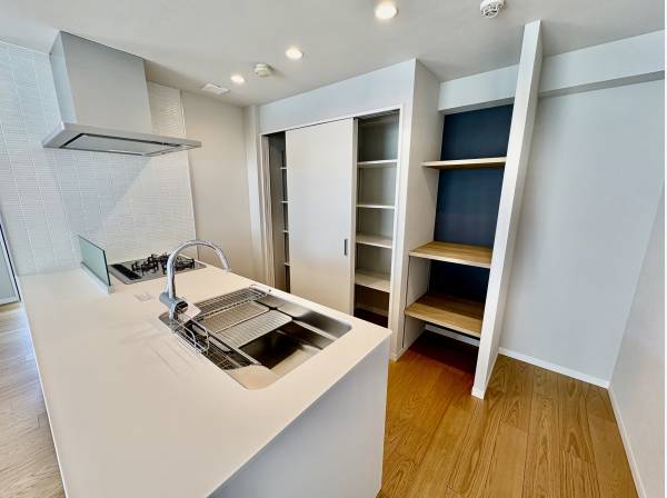 キッチンの天板も広く、収納棚も豊富で大満足です！