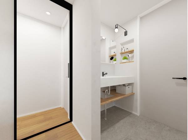 お洒落な造作洗面スペース。