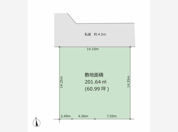 敷地面積は約201.64㎡（約60.99坪）の整形地です