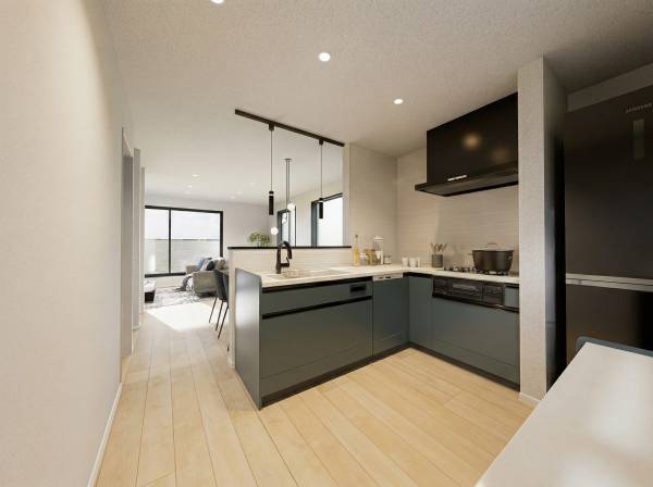 カップボード付きのキッチンスペース※イメージパースになります