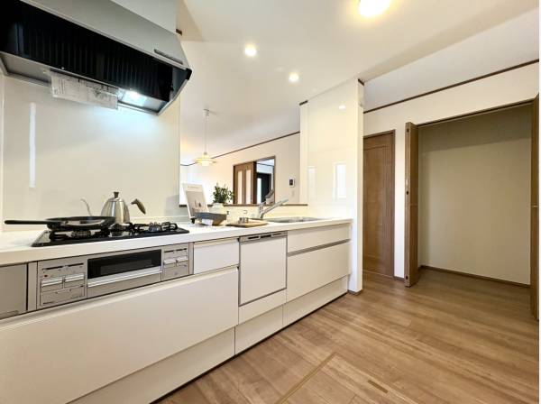 対面式システムキッチンは食洗機と浄水器付きです。