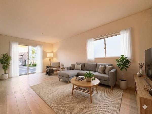 心地よい風と日が当たるLDK（家具はイメージです）