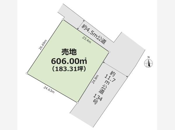 土地面積は183.31坪。第二種住居地域で用途の自由度も上がります！
