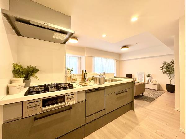 対面式システムキッチンは食洗機と浄水器付き