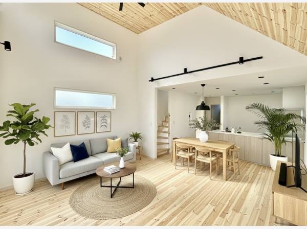 シーリングファンが優雅に回るLDK。家具等はCGで作成したイメージです