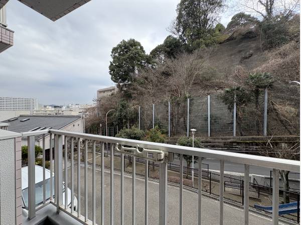 眺望。前面は木々が生い茂り、大船の街並みも見ることができます