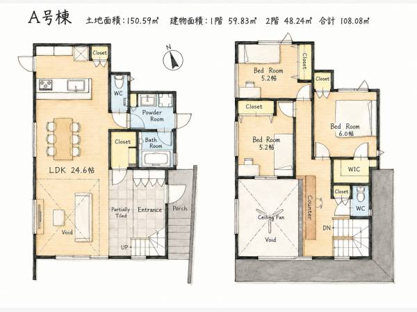 ゆったりとした吹き抜けLDK。間取り図です。
