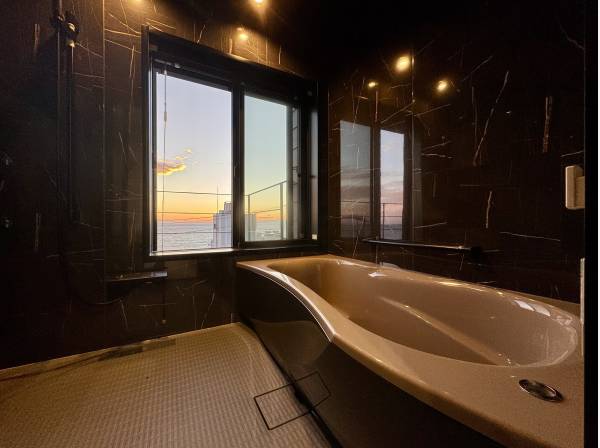 黒を基調としたオーシャンビューバス
