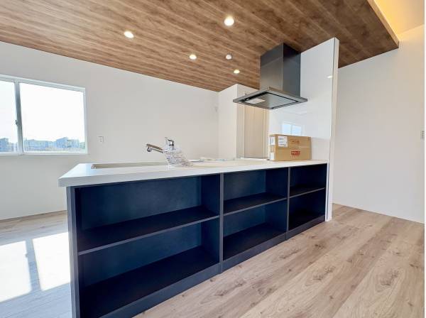 キッチン前面には収納棚が備わります！