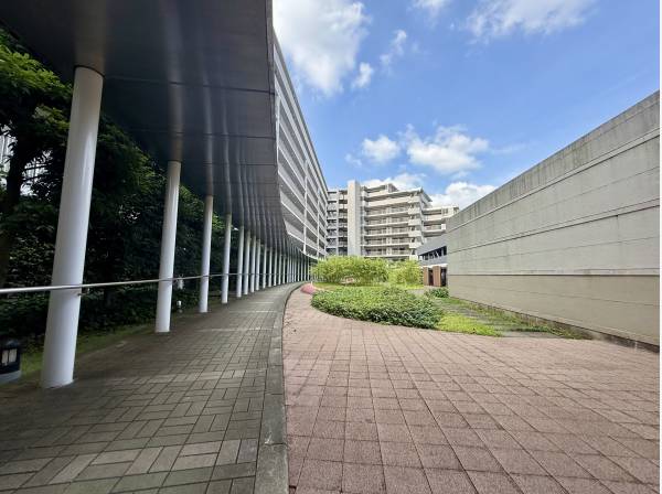 緑豊かな植栽と、美しい曲線を描くゆとりあるアプローチ空間