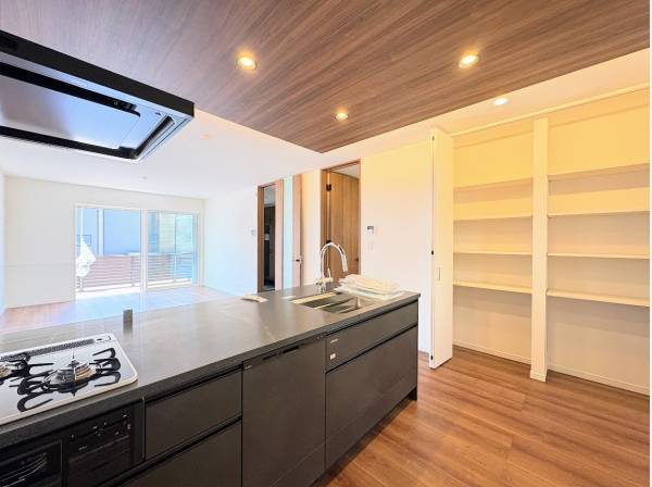 キッチンもおしゃれなデザイン、収納もあります