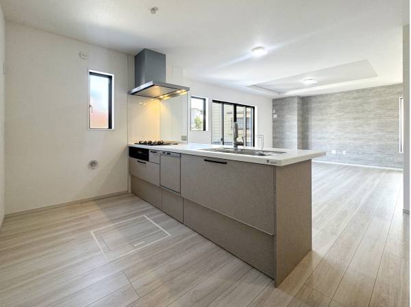 リビングを見渡すオープンキッチンには食洗機を完備