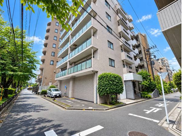 街路樹と青空に映える外観。藤沢駅徒歩7分の利便性も魅力のレジデンス。