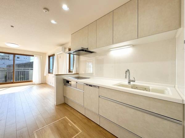 ホワイトのシンクが清潔感溢れる食洗器付きキッチン