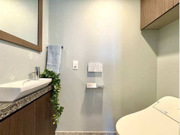 すっきりとした手洗いカウンター付きのタンクレストイレ