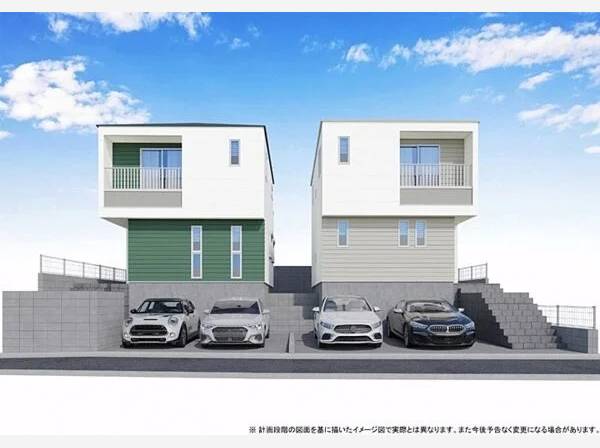 外観完成予想パース。駐車場２台分のスペースがあります！