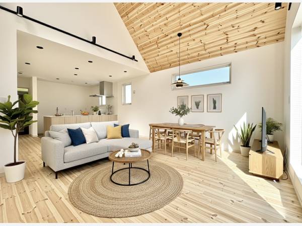 天然木をふんだんに使用したLDK。家具等はCGで作成したイメージです。