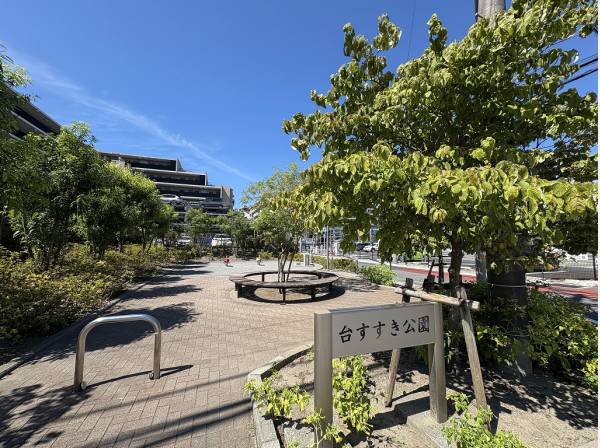 目の前の開放的な公園はペットのお散歩にもぴったり